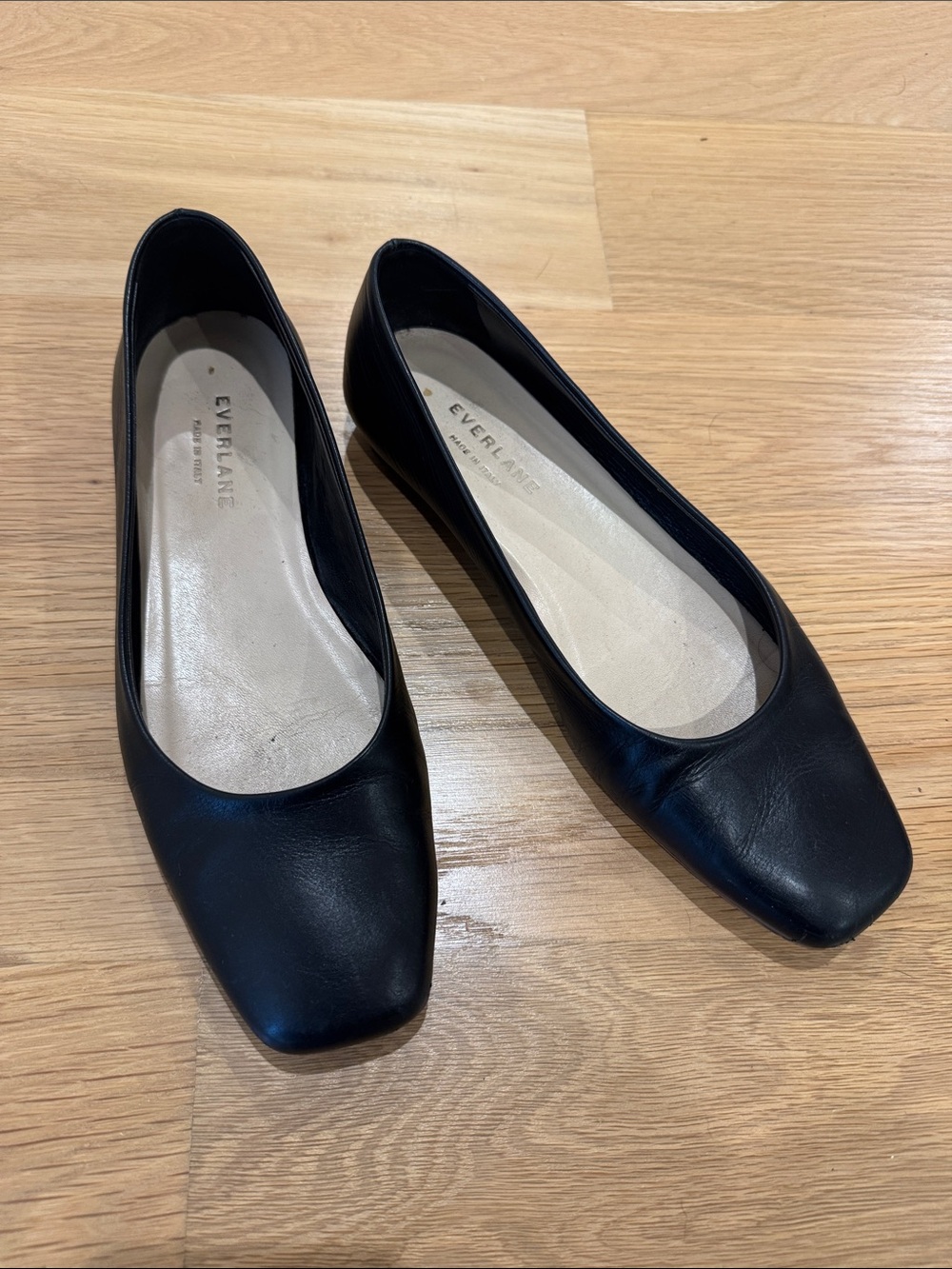 Everlane Black Leather Square-Toe Ballet Flats